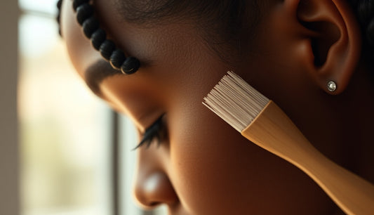 Woman's hairline with fresh box braids and a soft styling brush nearby