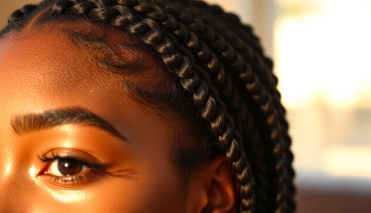 Close-up of goddess braids starting away from a woman's thin temples