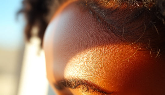 Black woman's thinning temple hairline showing traction alopecia from tight ponytails