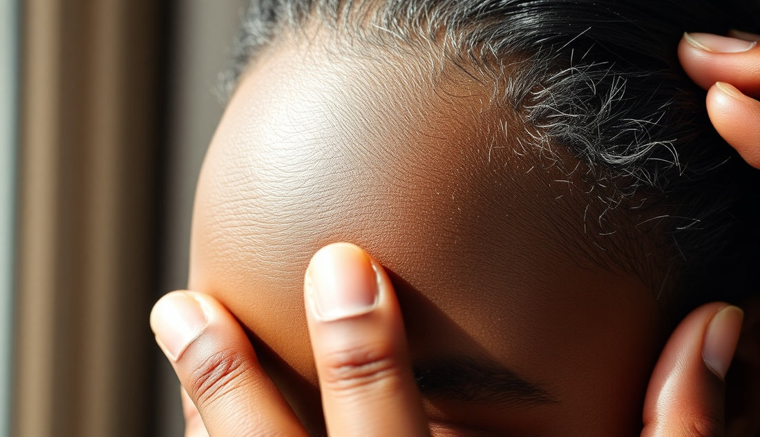 Close-up of a Black woman's thinning hairline edges in natural light