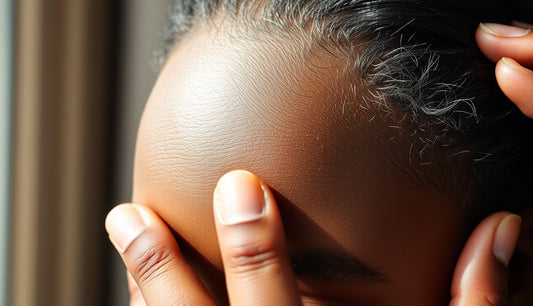 Close-up of a Black woman's thinning hairline edges in natural light