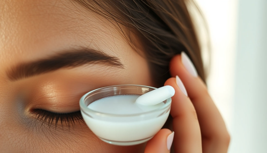 Woman applying rice water with a cotton swab to thinning hairline edges