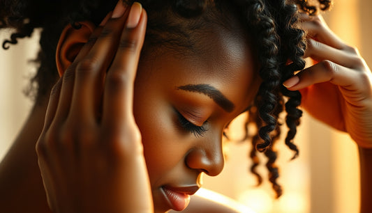 Woman massaging oil into her edges between protective style installs