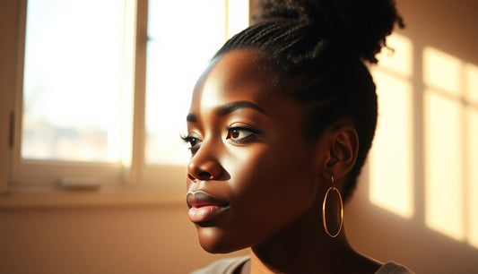 Black woman wearing a natural hair puff with a soft twisted halo framing her hairline