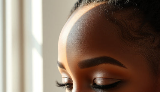 Close-up of a Black woman's thinning hairline and temple edges in natural light