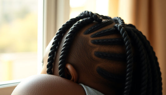 Black woman with freshly installed medium box braids showing healthy hairline
