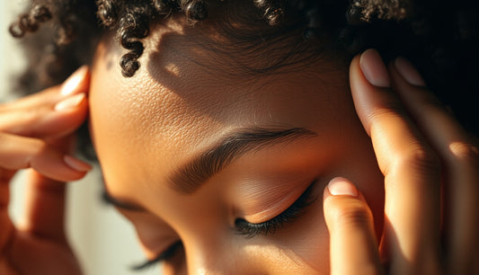 Black woman's hairline with soft natural edges in morning light
