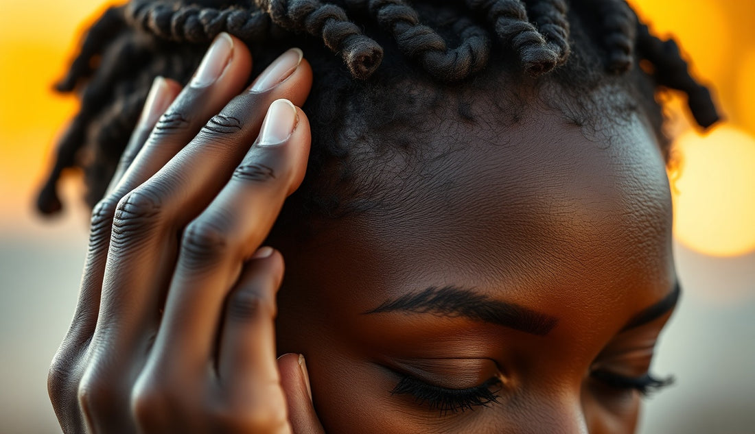 Woman gently massaging her temple hairline to stimulate edge regrowth