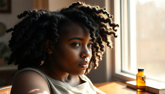 Black woman with 3c natural hair in loose protective twists near a window