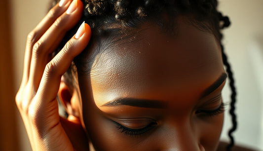 Black woman examining her hairline closely, showing thinning edges