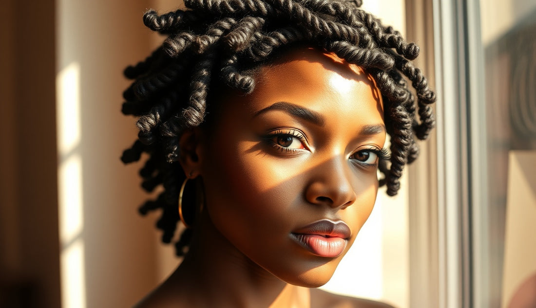 Black woman with deep side-part twist-out hairstyle concealing thinning temples