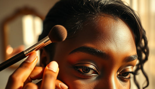 Woman applying makeup to thinning edges at temple with angled brush