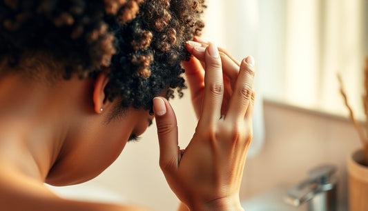 Woman applying protein treatment to fragile natural hair edges at hairline