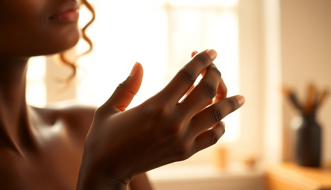 Woman applying leave-in conditioner to fragile edges along her hairline