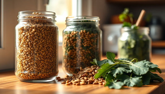 Iron-rich foods on a wooden counter, natural morning light, edge health nutrition