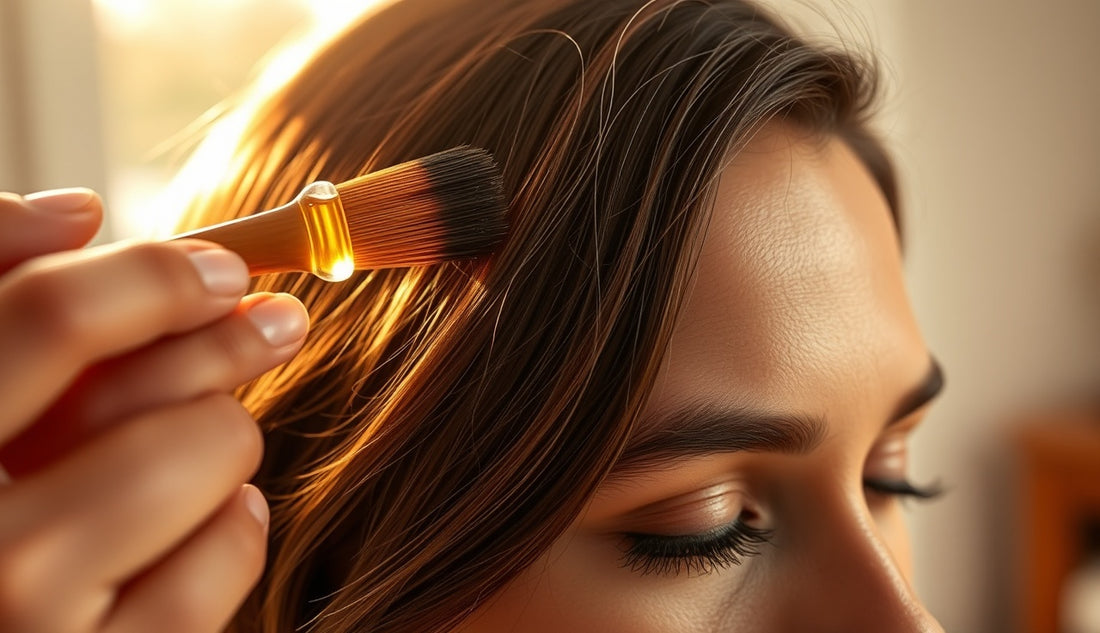 Woman applying a small amount of castor oil to thinning edges with a brush