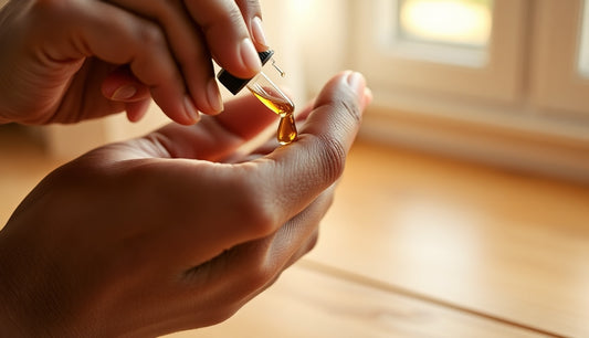 Hands applying oil to thinning edges along a natural textured hairline