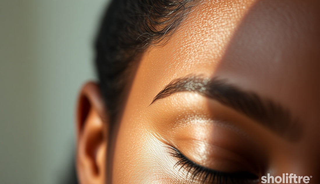 Black woman's temple hairline showing short new edge hairs regrowing