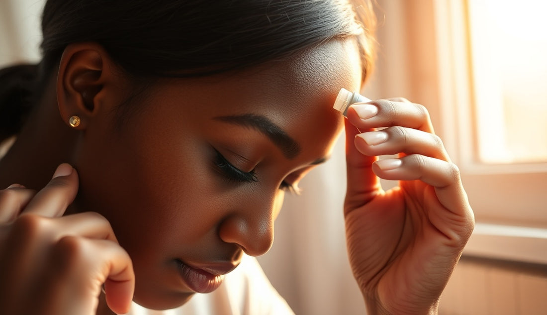Woman applying botanical oil to thinning edges damaged by lace wig glue