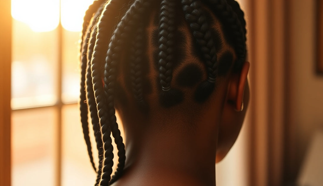 Black woman with large knotless box braids showing protected natural hairline edges