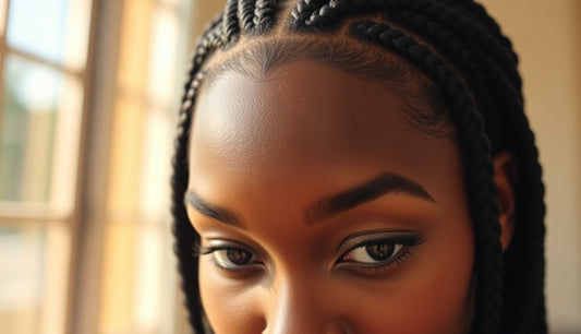 Black woman with medium knotless box braids and gently laid thin edges