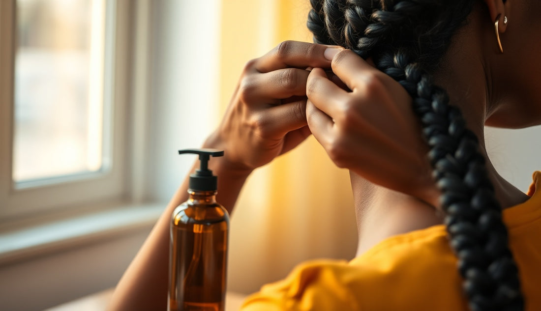 Woman carefully unraveling a box braid at the root to prevent hair breakage