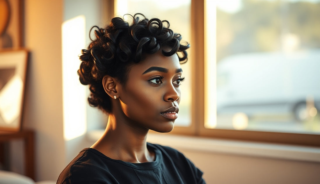 Black woman with natural hair in a low bun hiding thinning edges