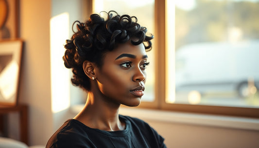 Black woman with natural hair in a low bun hiding thinning edges