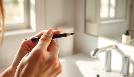 Woman using eyebrow pencil to fill in thinning hairline edges at temple