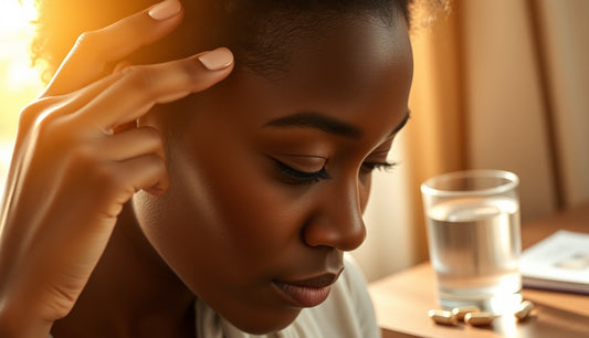 Black woman applying oil to thinning hairline edges near window light