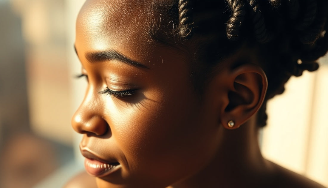 Black woman with butterfly locs and natural thin edges visible at hairline