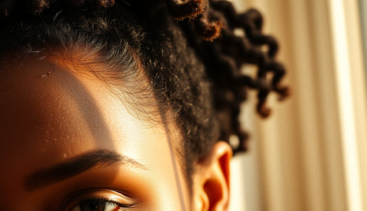 Black woman with natural hair showing her hairline and temples in natural light