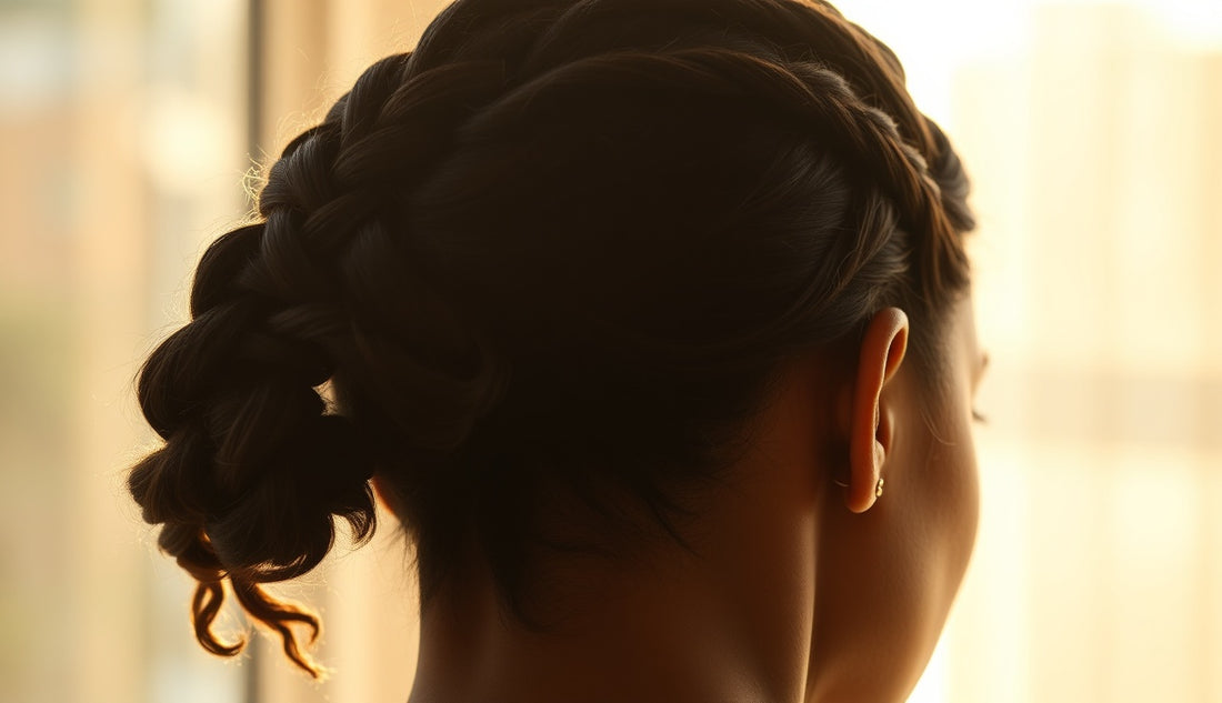 Black woman with loose braided ponytail showing natural thin edges at temples