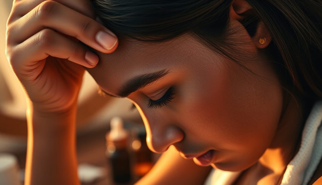 Woman applying oil to her fine textured hairline edges at a vanity