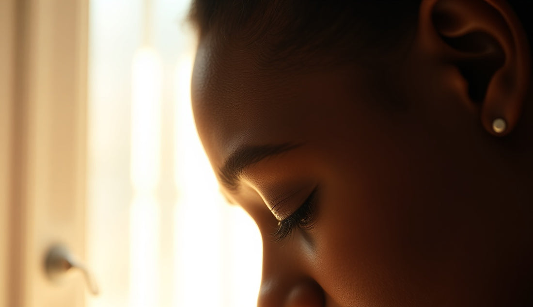 Black woman's temple showing soft postpartum hair regrowth at the hairline