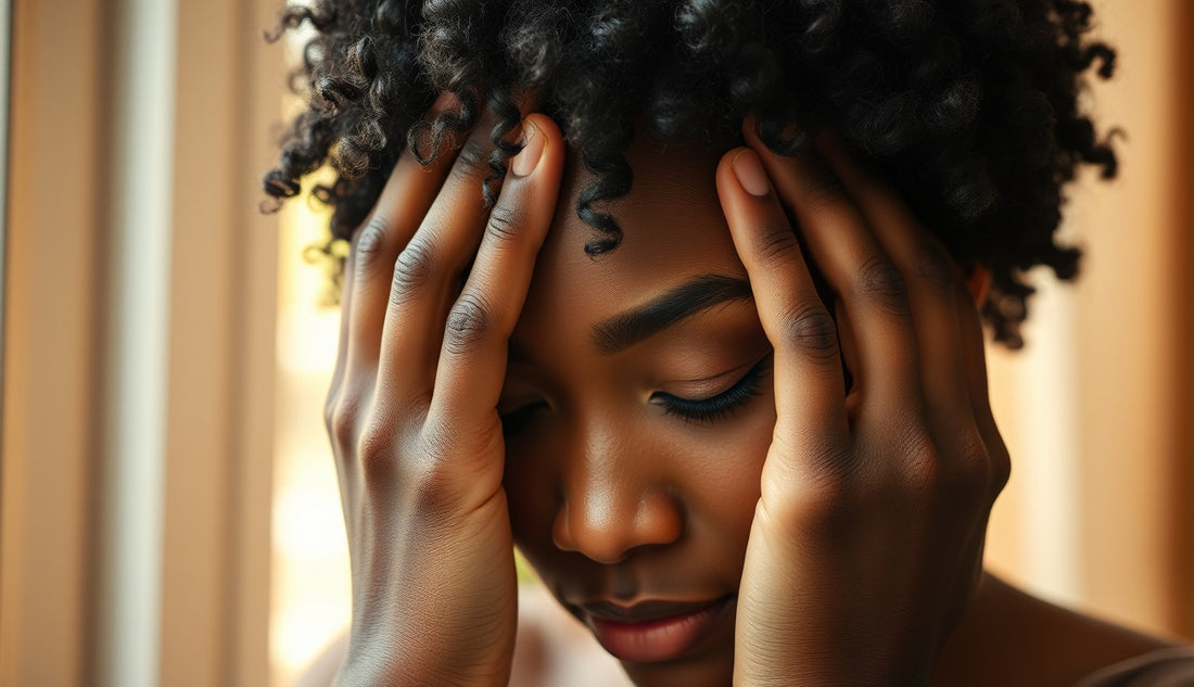 Black woman massaging her natural coily hairline for growth