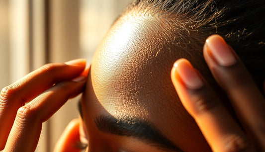 Black woman gently touching thinning edges at her temple hairline