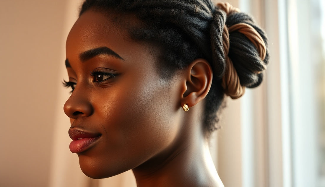 Black woman with textured hair in a loose low bun protecting thin temple edges