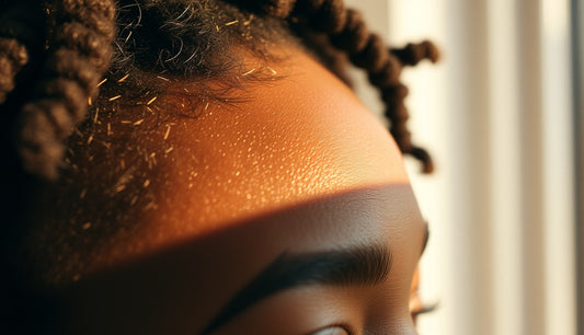 Close view of a Black woman's hairline showing fine vellus baby hairs at the temple