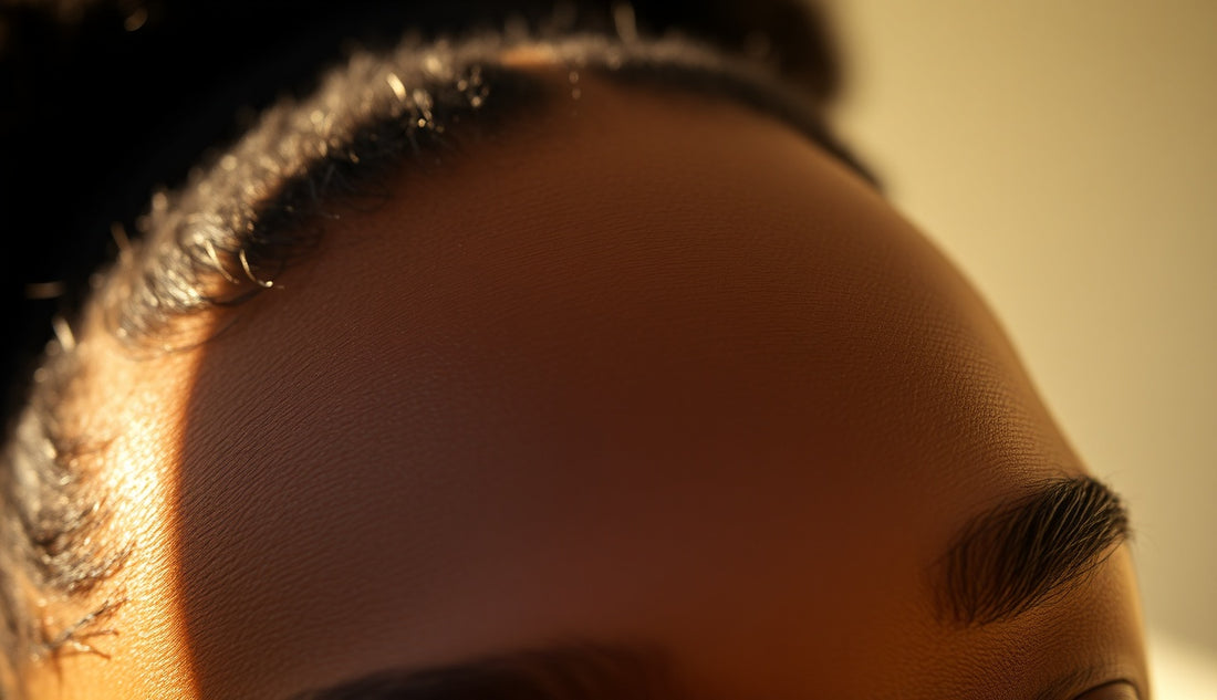 Close view of a Black woman's hairline showing fine white edge regrowth