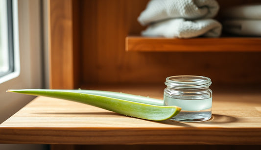 Fresh aloe vera leaf and clear gel in a glass jar for thinning edges