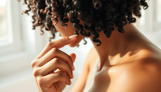 Black woman applying minoxidil serum to thinning hairline edges in bathroom
