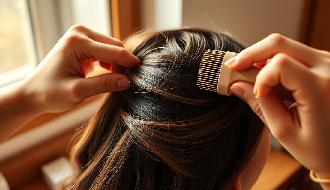 Woman using a soft brush to smooth edge control gel along her natural hairline
