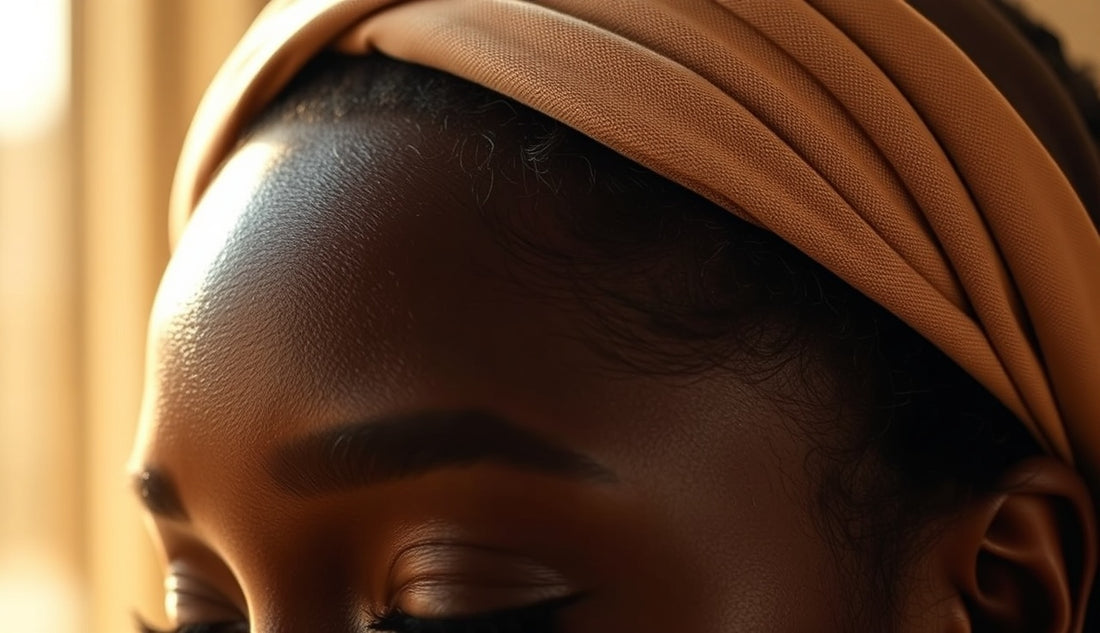 Black woman's hairline with soft fabric headband showing edge hair detail