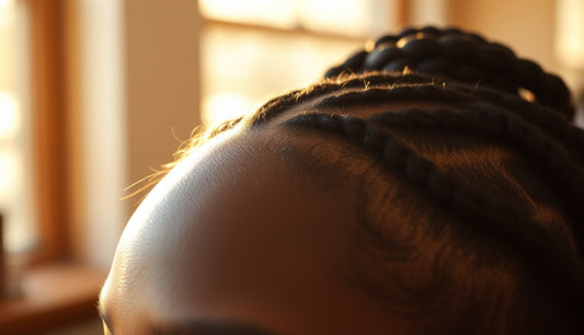 Close view of thinning edges near the start of knotless braids on a Black woman