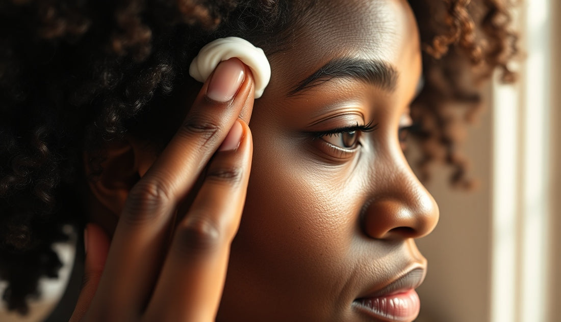 Woman applying leave-in conditioner to thinning edges at her hairline