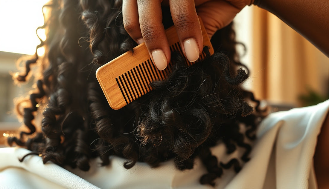 Natural hair being detangled with broken hair pieces visible on white cloth