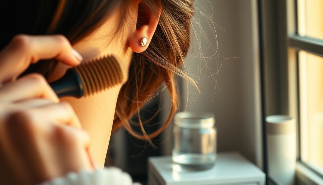 Woman brushing and laying edges along her natural hairline with a soft brush