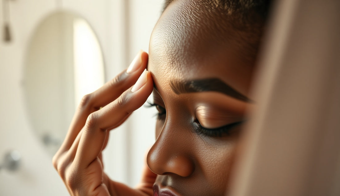 Black woman examining her left hairline edge in morning light
