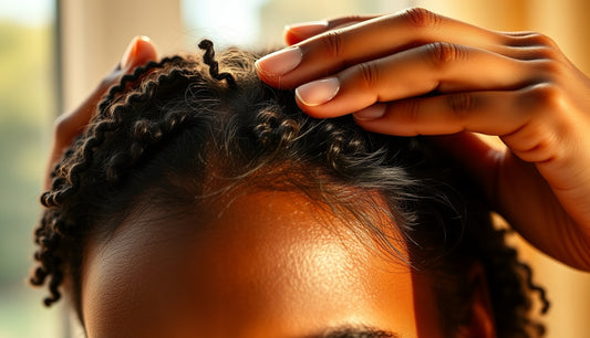 Black woman massaging her hairline to encourage edge regrowth